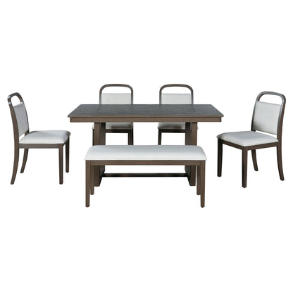 Farmhouse Dining Set With 4 Upholstered Chairs & 1 Bench