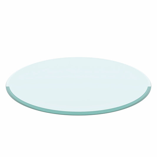 28" Round Tempered Glass Table Top Clear Glass Thick Beveled Polished Edge
