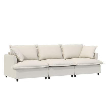 3 Piece Living Room Set Modular Sectional Couch Upholstered 3 Seater Sofa & 2 Armchairs 5 Seat - Beige