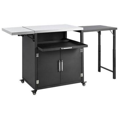 Versatile Outdoor Cabinet With Folding & Expandable Work Surfaces, Ample Storage Space, And Lockable Wheels - Matte Black