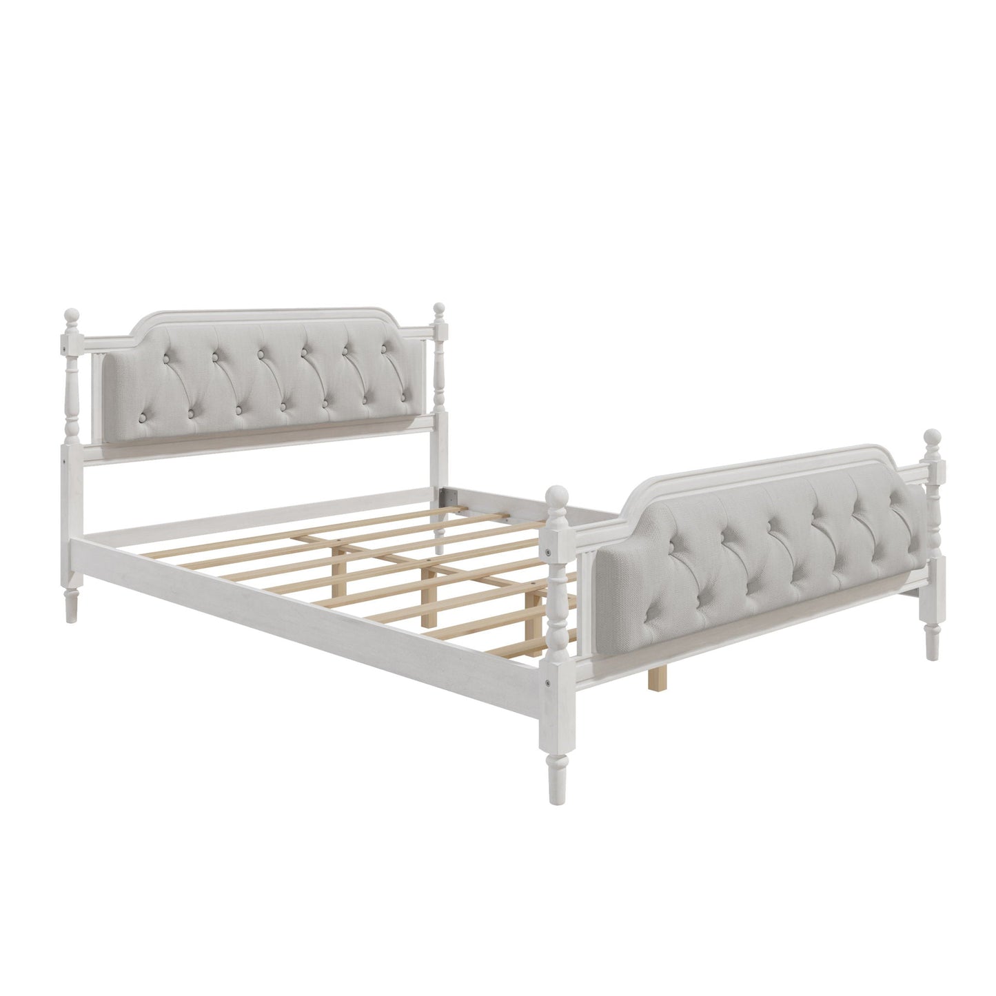 Traditional Style Solid Bed Frame With Upholstered Tufted Headboard, No Box Spring Needed