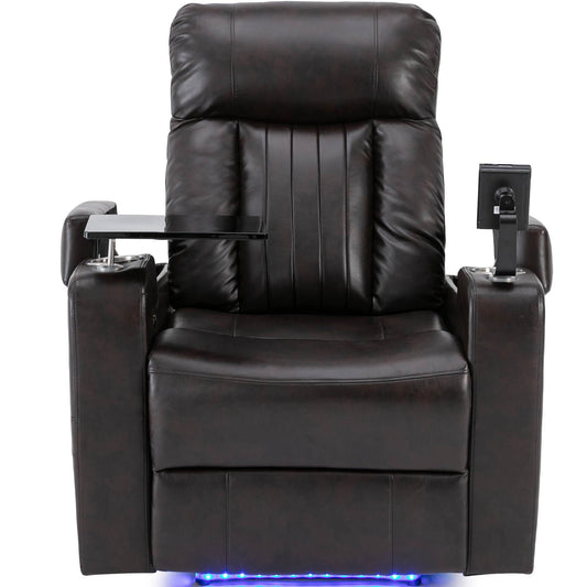 Power Recliner With Storage Arms, Cupholders, Swivel Tray Table And Cell Phone Stand - Brown