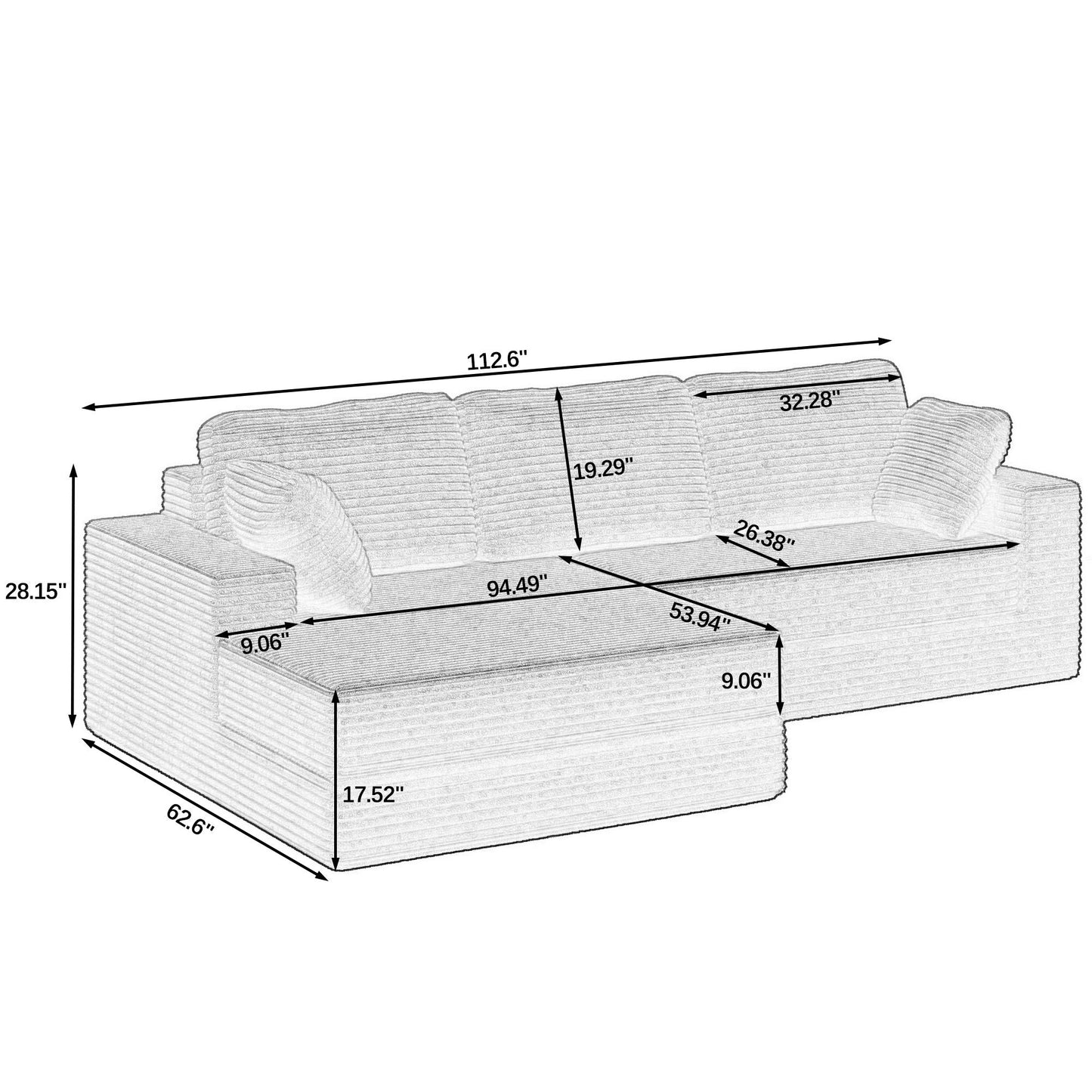 Modern Minimalist L Shape Modular Sectional Sofa, Corduroy Couch