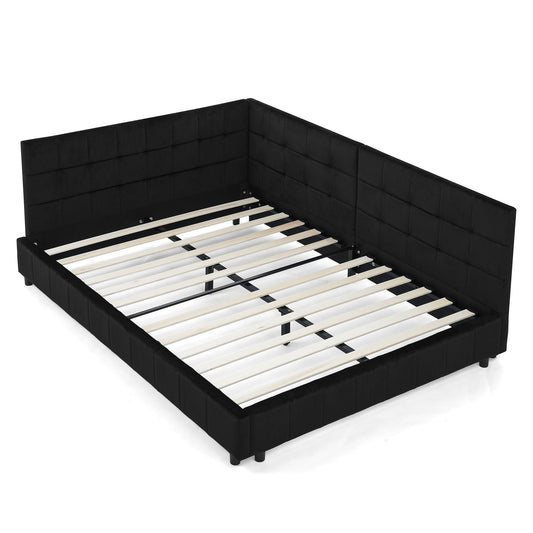 Storage Elegant Upholstered Tufted Bed Frame With Backrest And Armrests