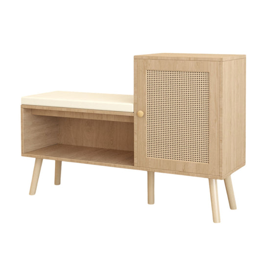 2 In 1 Shoe Storage Bench With Adjustable Shelves - Antique Natural / Rattan