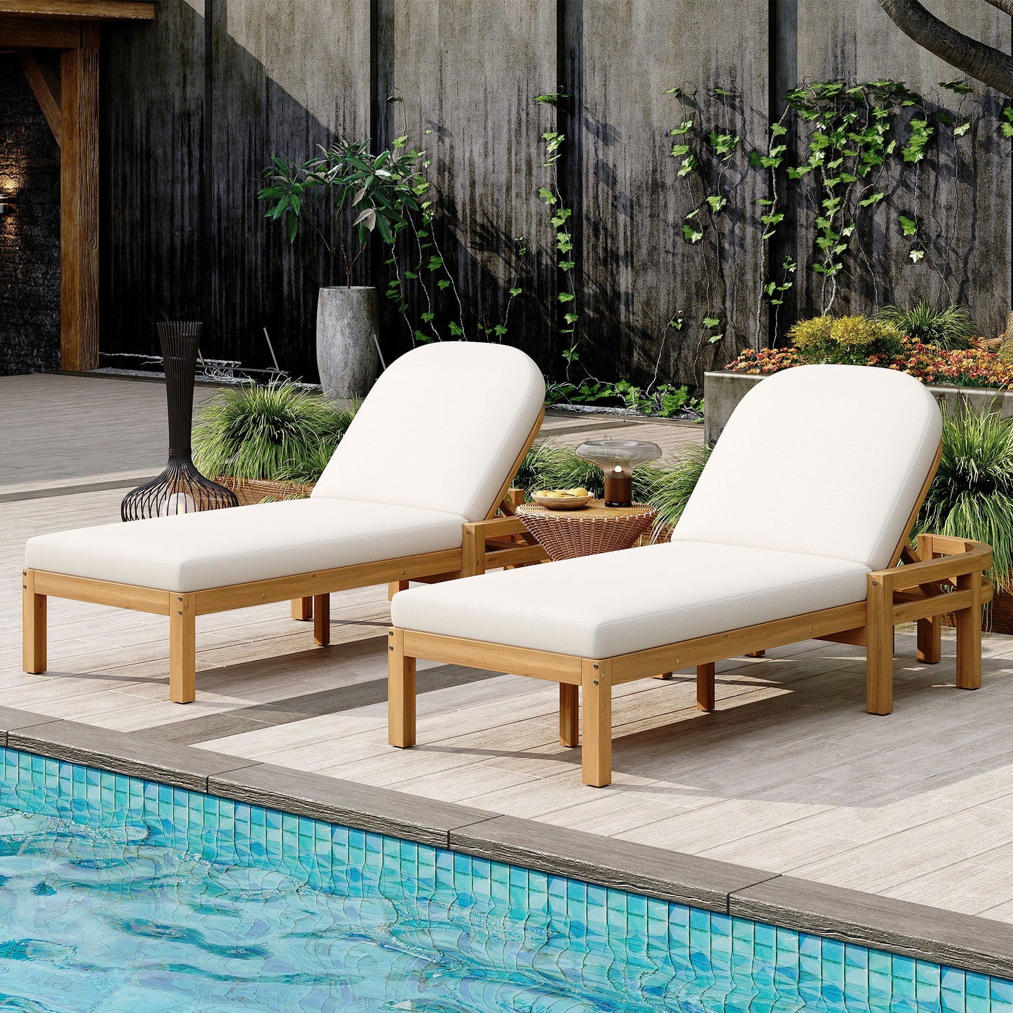 Outdoor Chaise Lounge With 5 Position Adjustable Backrest (Set of 2)