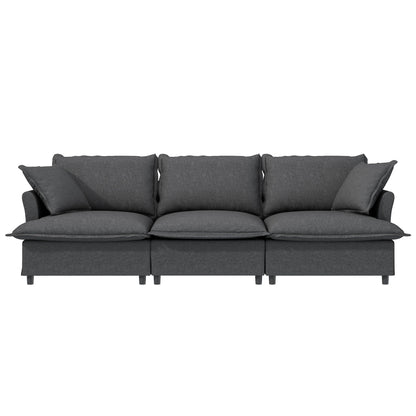 3 Seat Sofa Module For Modular Sectional Wide Seat Cloud Couch With Throw Pillows Upholstered - Gray