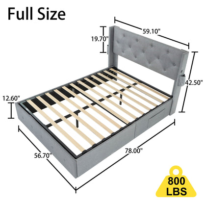 Bed With Gas Lift Storage, USB Ports