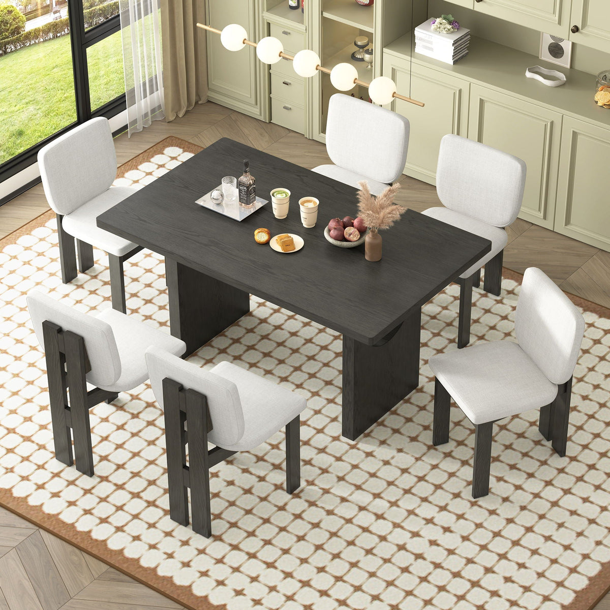 Dining Table Set For 6 With Upholstered Chairs