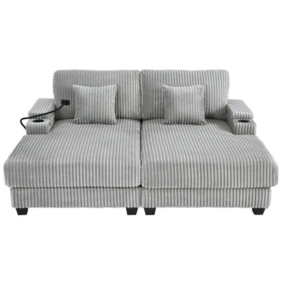 Modern Chaise Sofa With Adjustable Backrest, Cup Holders, Phone Holder & Storage Compartments For Living Room