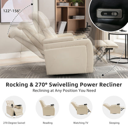 270 Degree Swivel Power Recliner With Tray Table, Phone Holder, Cup Holder, USB Port