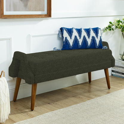 Modern Living Room Bench With Looped Yarn Fabric And Rubber Wooden Legs