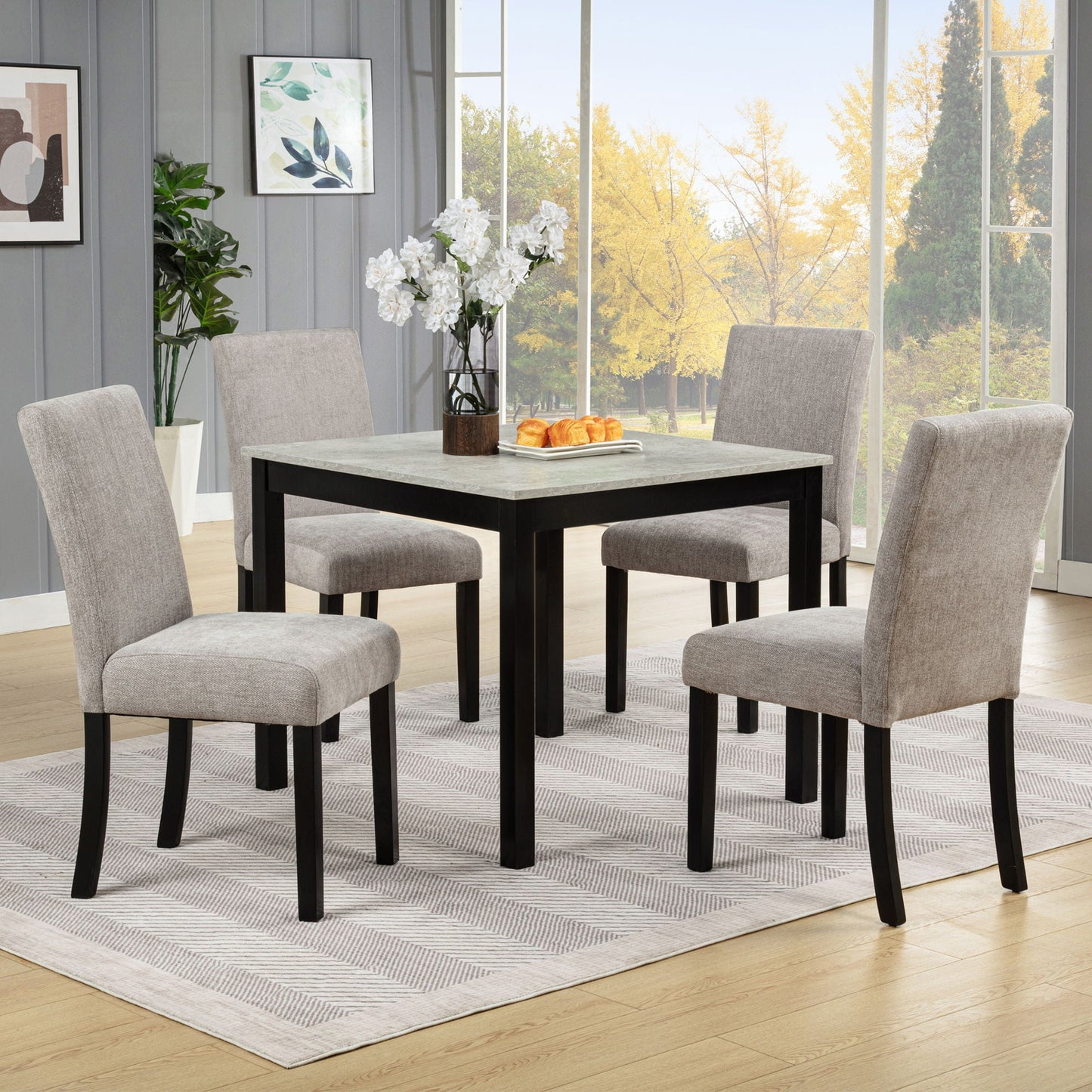 Modern 4 Person Dining Table Set With 4 Chairs