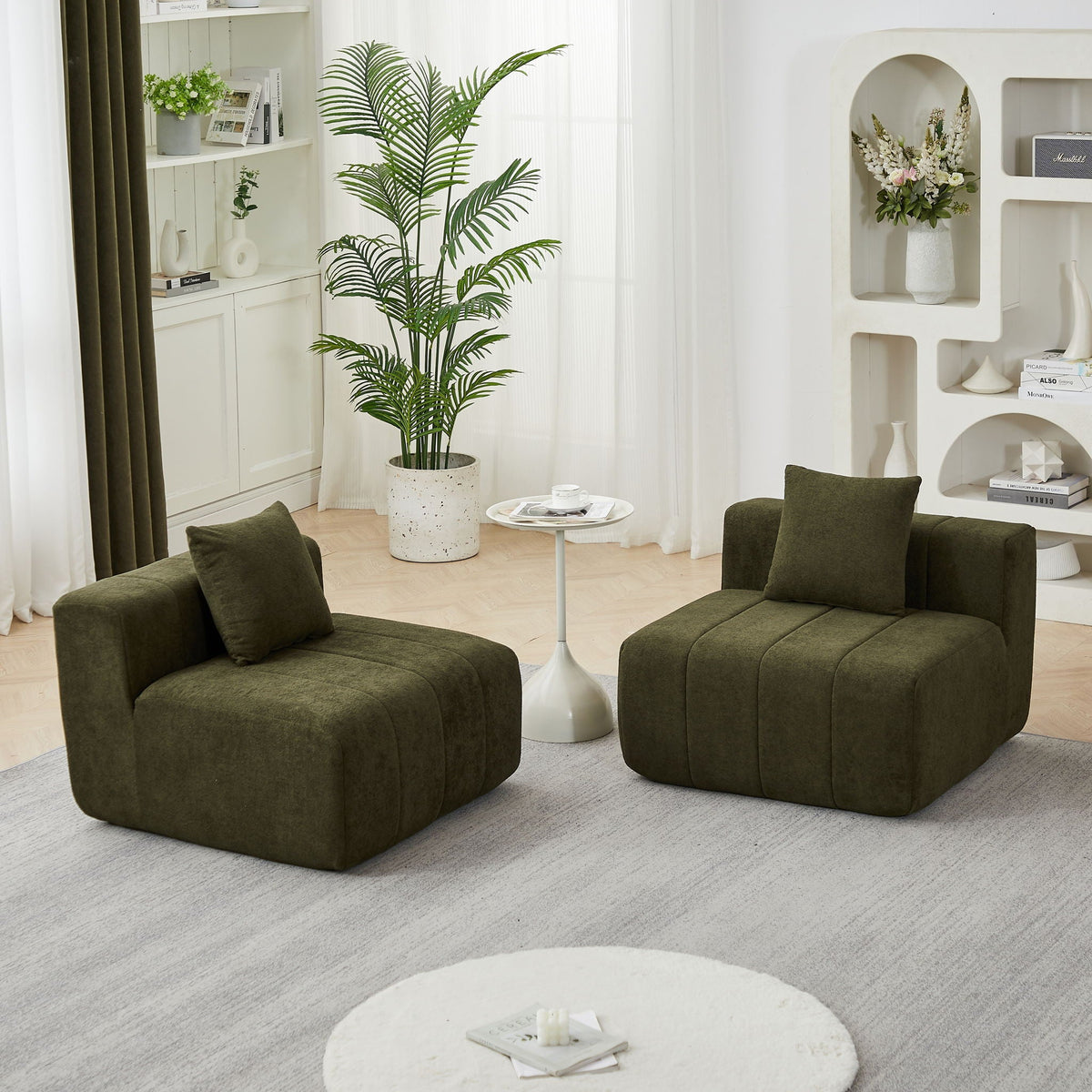Modular Sectional Sofa With 2 Pillows, Symmetrical Design