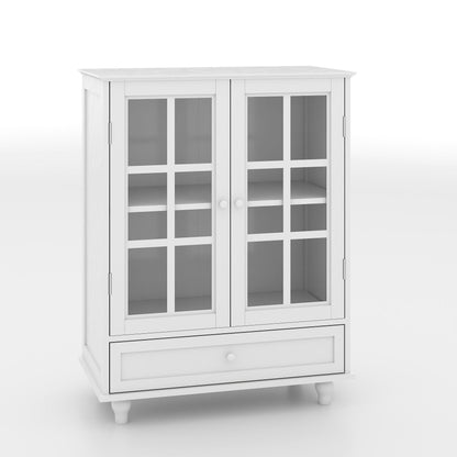 Minimalist Buffet Cabinet With Double Glass Doors And Drawer