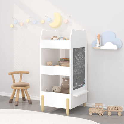 Bear Shaped Bookshelf With Chalkboard Side, 3 Tier Storage Organizer For Playroom - White