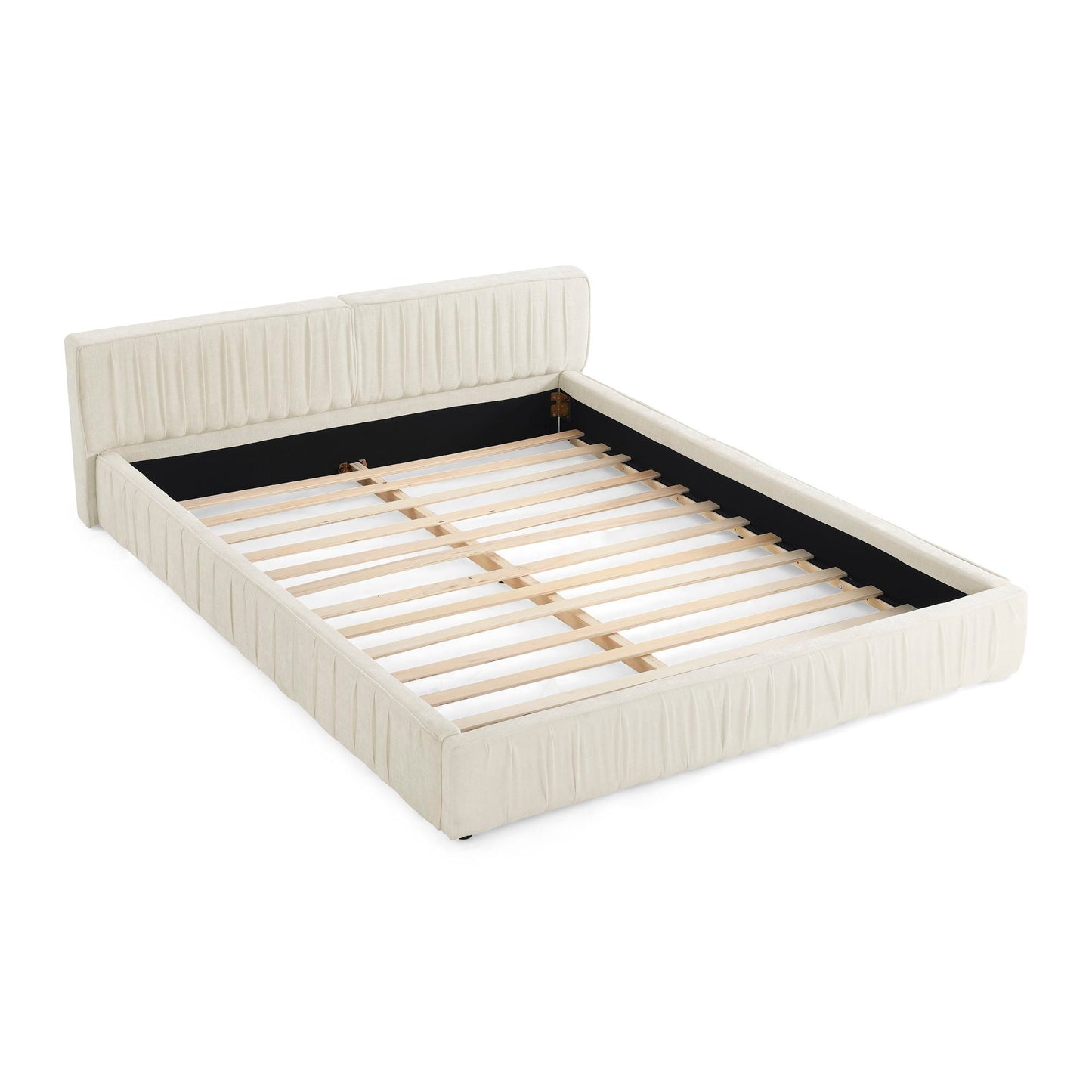 Modern Upholstered Platform Bed Frame With Pleated Design