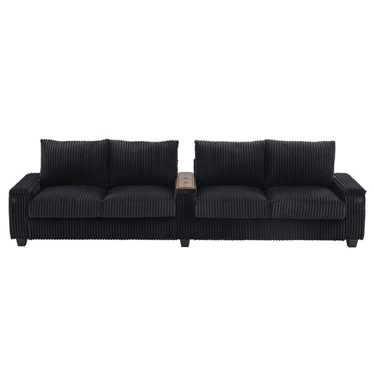 Modern 4 Seater Corduroy Sofa Couch With USB Ports And Hidden Storage