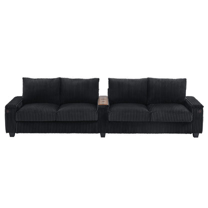 Modern 4 Seater Corduroy Sofa Couch With USB Ports And Hidden Storage