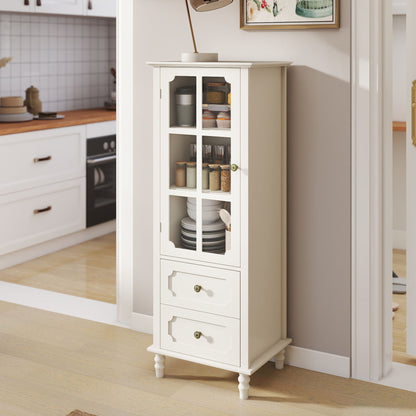 Minimalism Buffet Cabinet With Glass Doors And Double Drawer