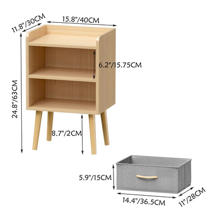 Nightstand With Collapsible Drawer, 2 Tier Storage End Table For Bedroom