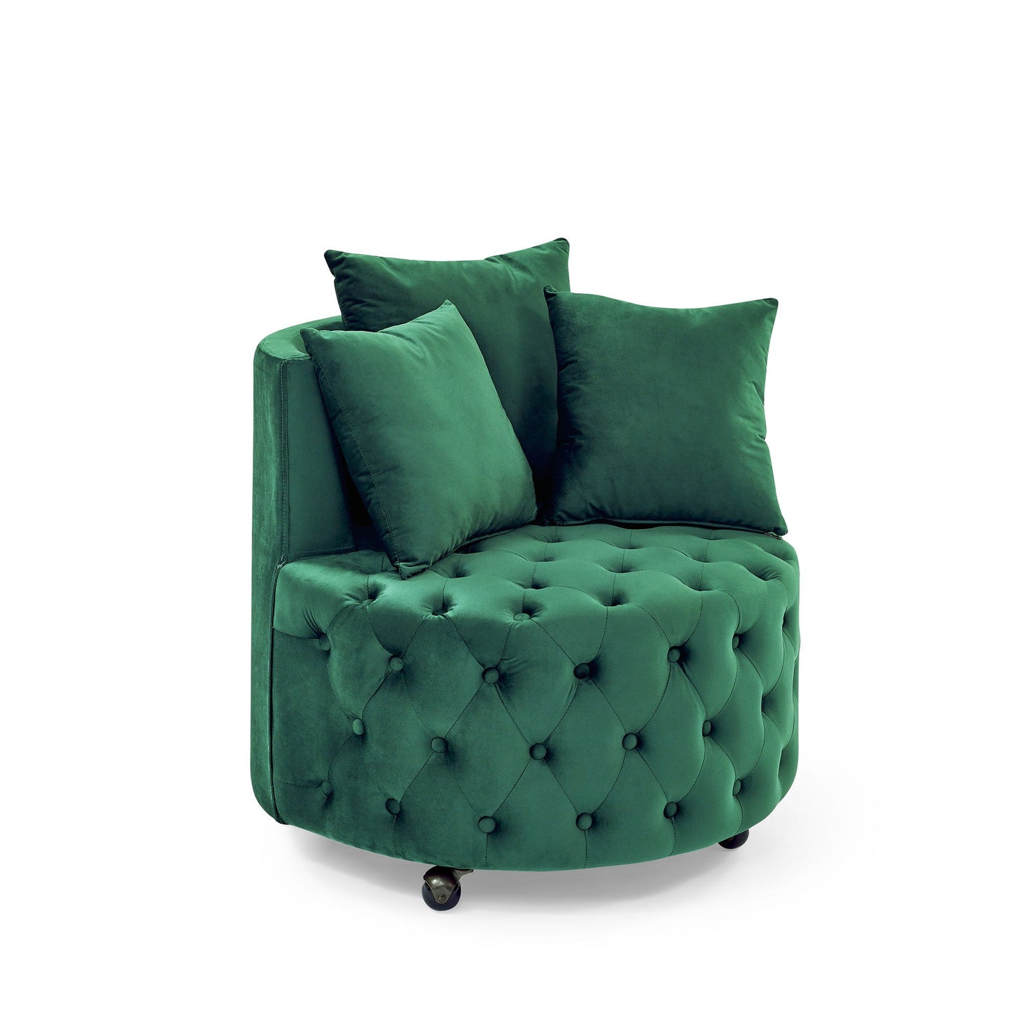 Modern Upholstered Swivel Chair With Button Tufted Design And Movable Wheels