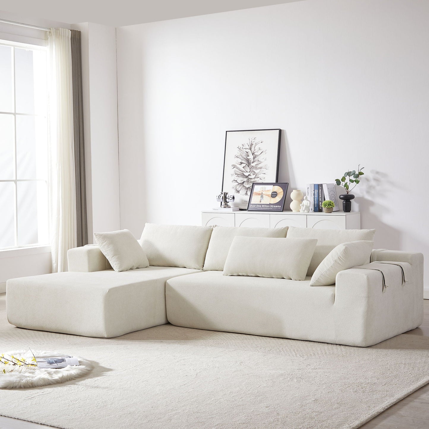 Modern Chenille Upholstered Sectional Sofa Couch Set With 6 Pillows,Free Combination