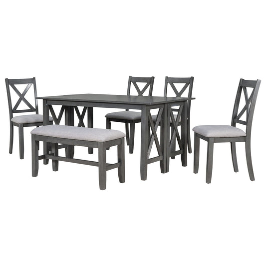 Foldable Dining Set For 6 With 4 Chairs And Bench, Space Saving Design - Gray