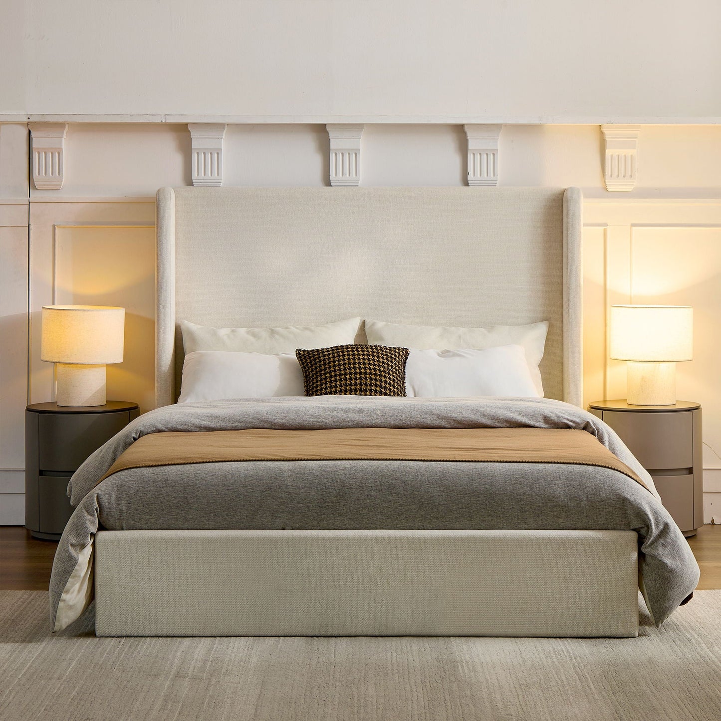 Carmen - Minimalist Upholstered Wingback Bed Frame With High Headboard
