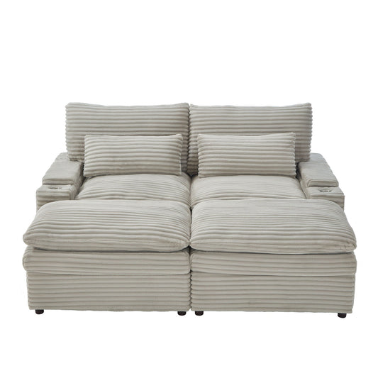 Convertible Loveseat Sofa With Storage, USB Ports, Cup Holders