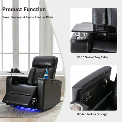 Premium Power Recliner & Storage Arms, Cupholders, Swivel Tray Table And Cell Phone Stand - Black