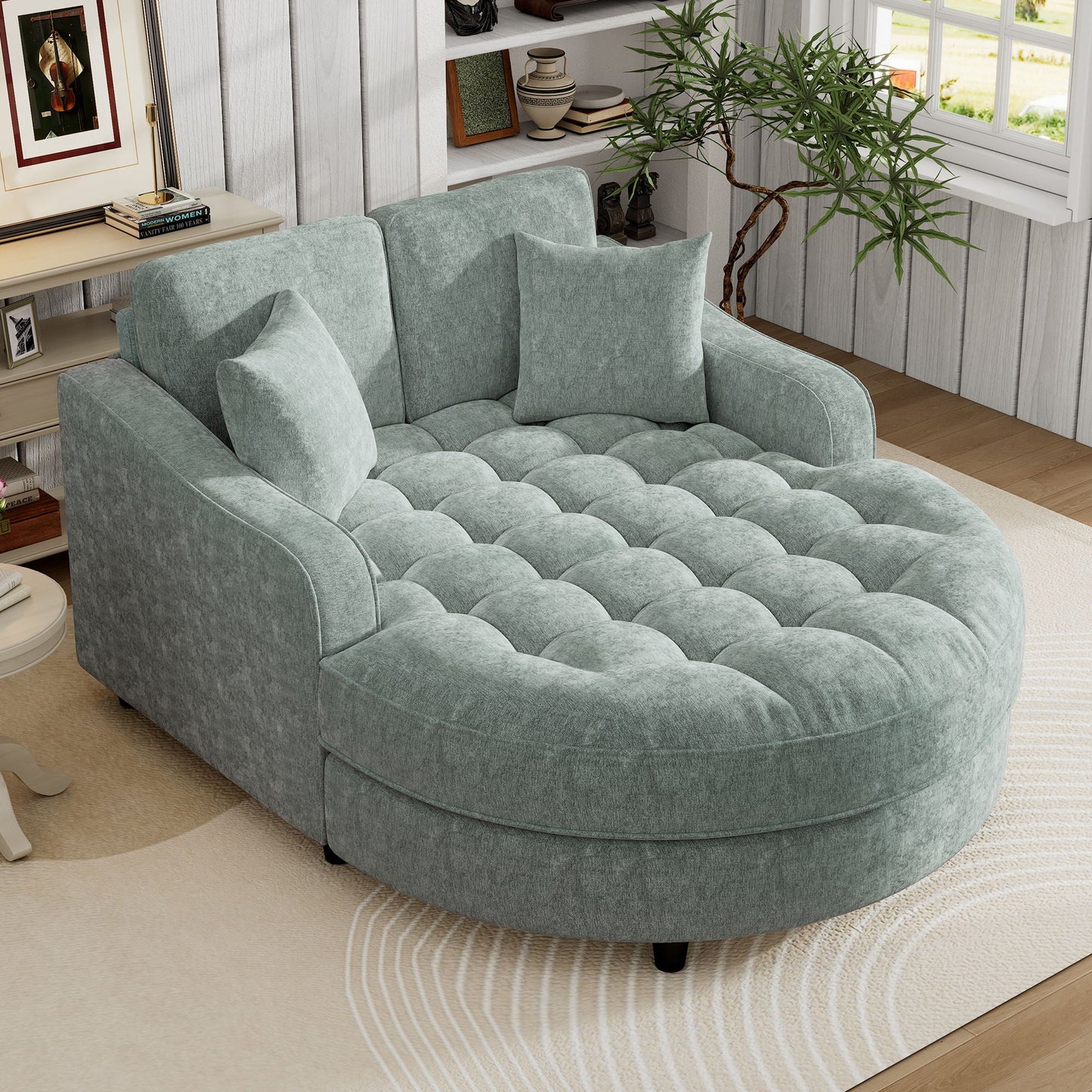 Modern Chaise Lounge Upholstered Sofa Couch With Tufted Seat And Detachable Pillows For Living Room