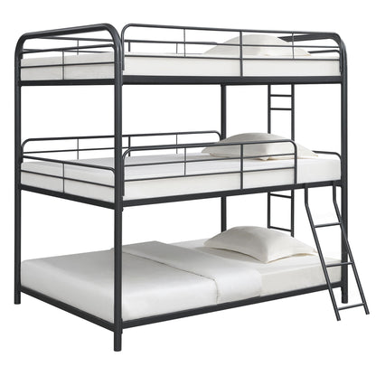 Triple Bunk Bed, Full Size With Sturdy Metal Frame And Safe Stairs - Black