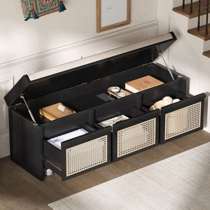 Entryway Shoe Bench With Drawers & Button Tufted Cushion