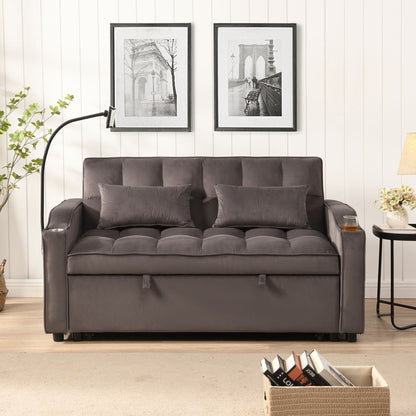 Modern Loveseat With Pullout Bed, Adjustable Reclining Backrest
