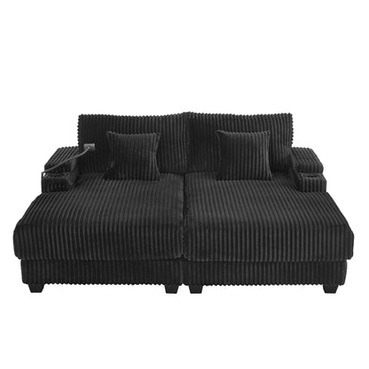 Modern Chaise Sofa With Adjustable Backrest, Cup Holders, Phone Holder & Storage Compartments For Living Room