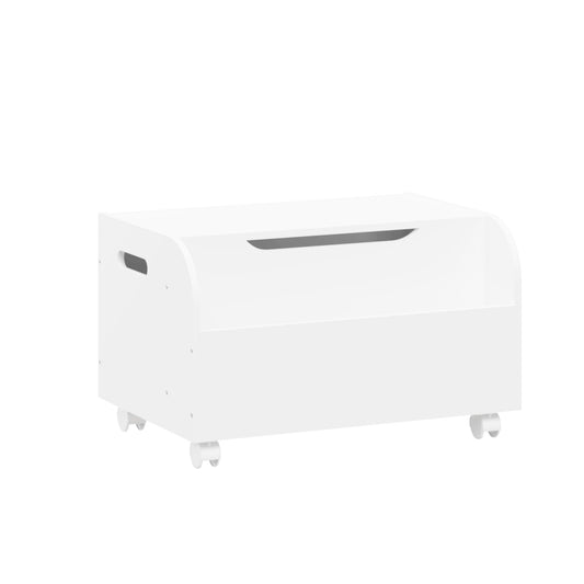 Toy Box With 4 Universal Wheels, Kids Playroom Storage Organizer With Front Bookshelf, Flip Top Lid, Safety Hinge - White