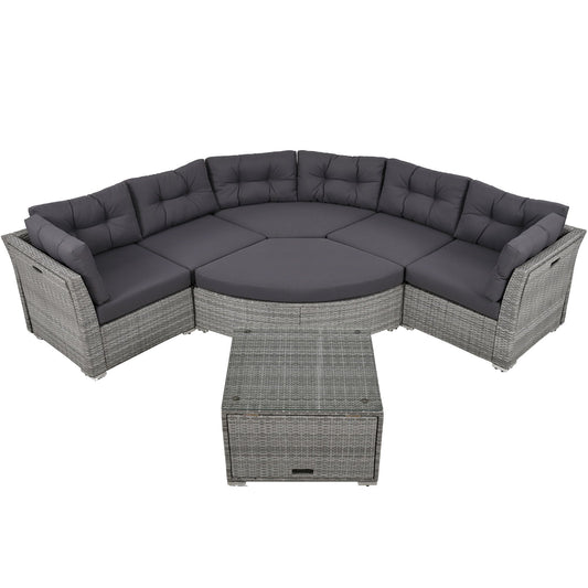 Elegant Patio Furniture Set Outdoor Daybed Rattan Sectional With Cushions And Center Table - Gray