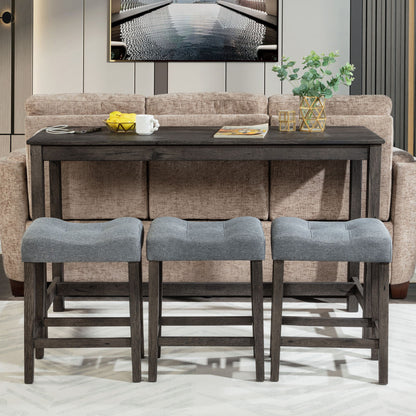 4 Piece Bar Table Set With Power Outlet, 3 Padded Stools