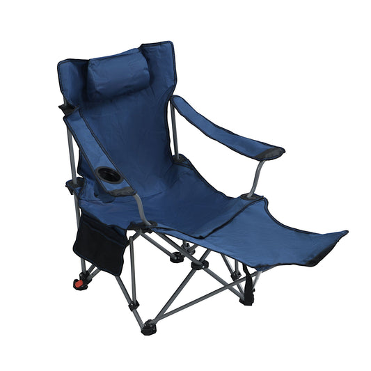 Outdoor Camping Chair With 3 Level Reclining, Side Pockets & Cup Holder, Folding With Carry Bag - Dark Blue