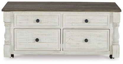 Havalance - Lift Top Cocktail Table with Storage Drawers - White / Gray