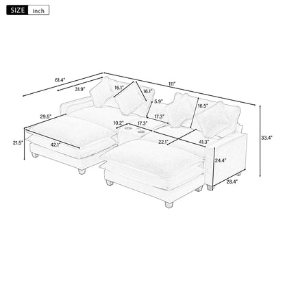 Modern Sectional Sofa With Removable Ottomans, USB Ports