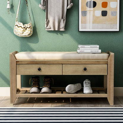 Shoe Rack With Cushioned Seat And Drawers Multipurpose Entryway Storage Bench Wash - Gray Wash