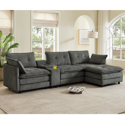 Oversized Modular Sectional Sofa With Multi Functional Console