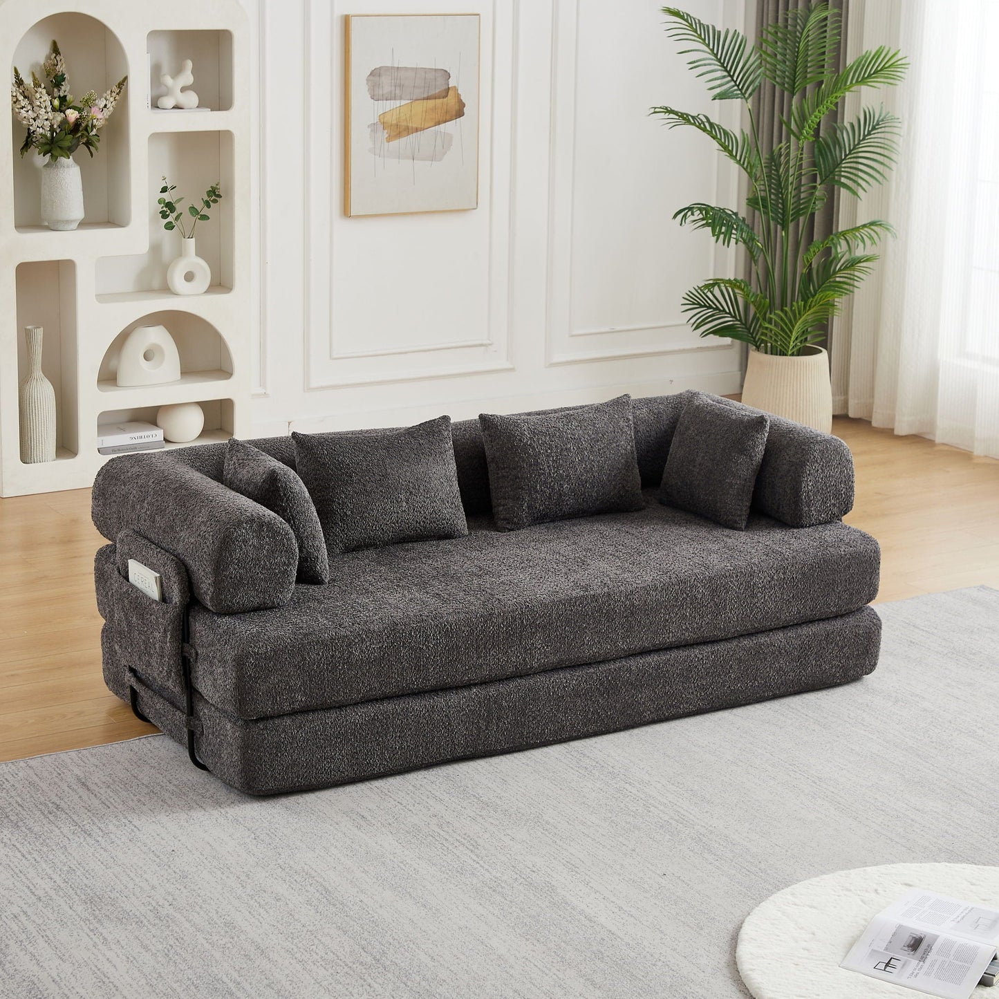 Convertible Sleeper Sofa Bed With Cylindrical Pillow