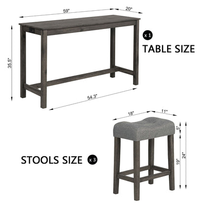 4 Piece Bar Table Set With Power Outlet, 3 Padded Stools