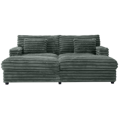 Oversized Double Chaise Lounge Sofa With USB Ports And Cup Holders