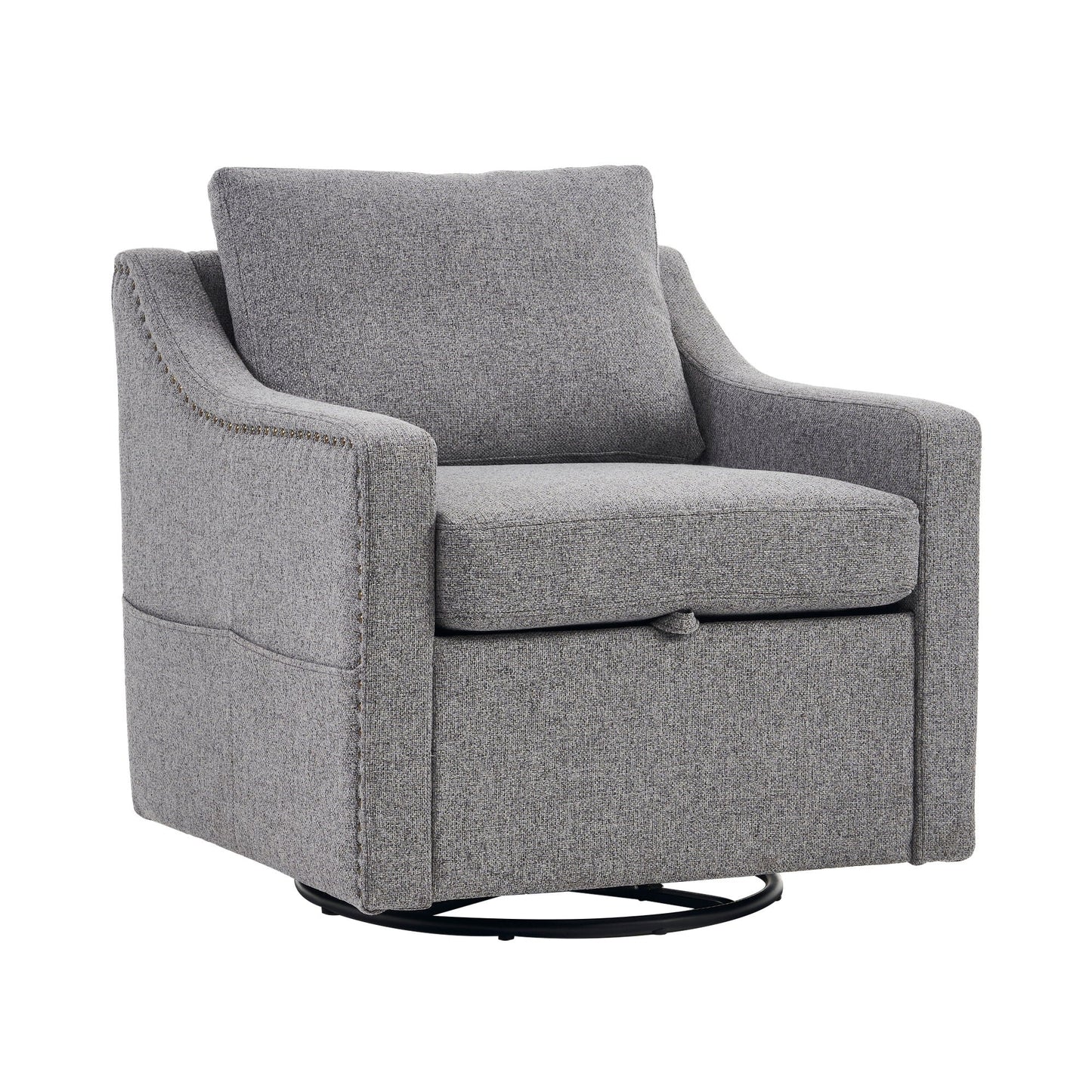 Linen Fabric 360° Swivel Accent Chair With Upholstered Back Pillow And Rivet Armrest