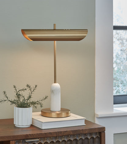 Rowleigh - Marble Desk Lamp - Gold Finish / White