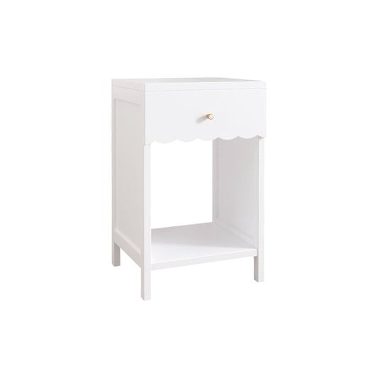 Nightstand With Drawer And Open Shelf, Scalloped Edge Bedside Table